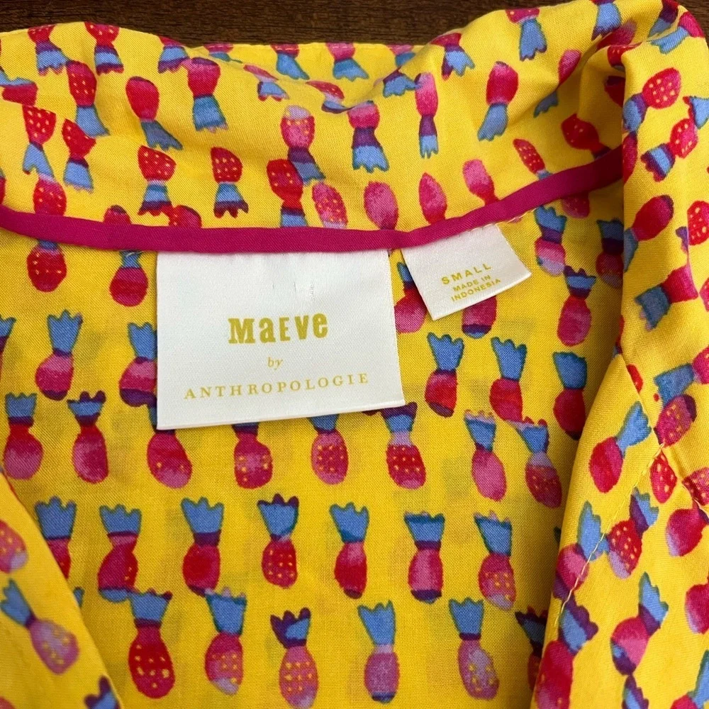 Maeve by Anthropologie Picnic Buttondown Top Yellow Print | Size Small - Picture 4 of 4